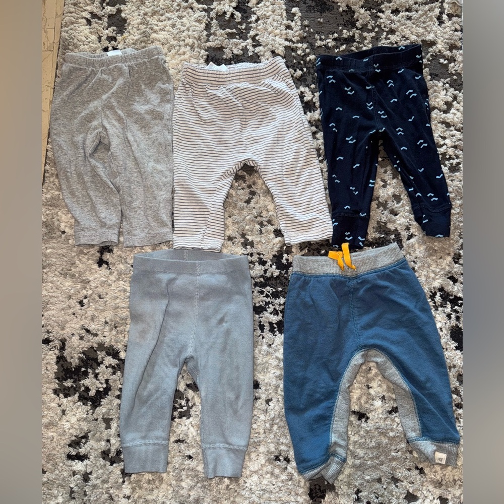 Lot Of (5) Baby Boy Pants Sz 3-6 Month Blue Gray Hanna ANDERRSON Burt Bee